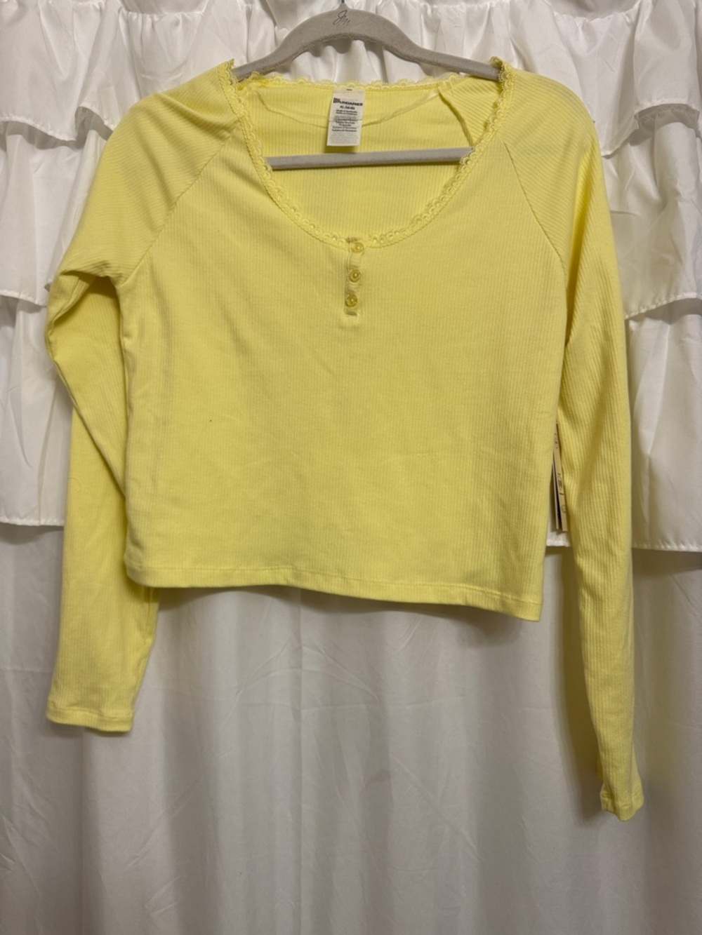 No Boundaries Pale Yellow Ribbed Long-Sleeve Henley